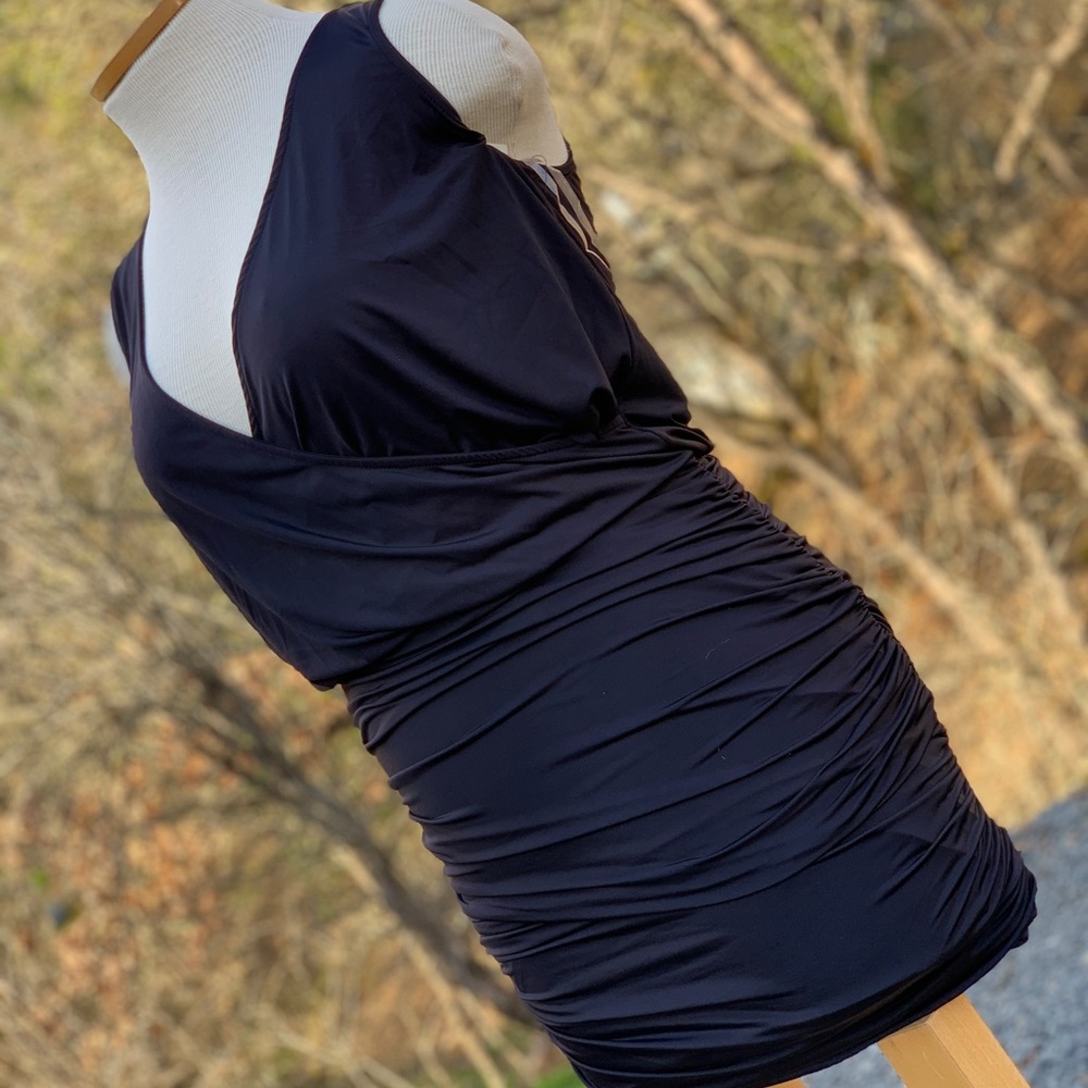 LBD with deep v neck & shirred sides
